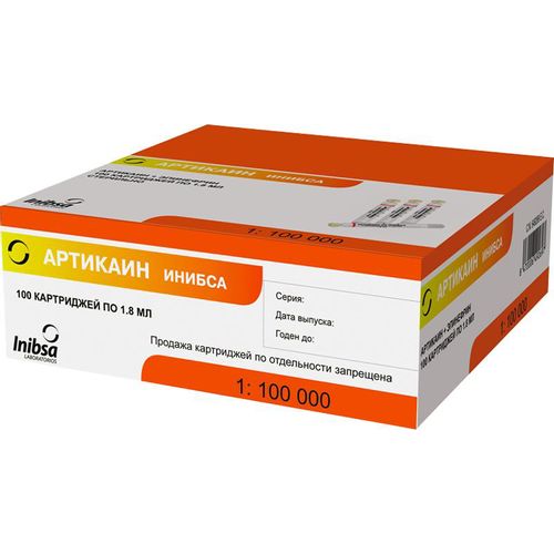 АРТИКАИН ИНИБСА РАСТВОР ДЛЯ ИНЪЕКЦИЙ 40 МГ+0,01 МГ/МЛ 1,8 МЛ №100