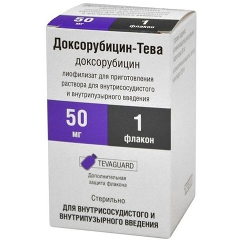 ДОКСОРУБИЦИН-ТЕВА ЛИОФИЛИЗАТ ДЛЯ ПРИГОТОВЛЕНИЯ РАСТВОРА ДЛЯ ВНУТРИСОСУДИСТОГО И ВНУТРИПУЗЫРНОГО ВВЕДЕНИЯ 50 МГ   №1