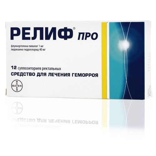 РЕЛИФ ПРО СУППОЗИТОРИИ РЕКТАЛЬНЫЕ 40 МГ+1 МГ №12