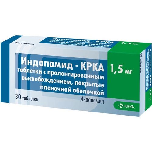 ИНДАПАМИД-КРКА ТАБЛЕТКИ С ПРОЛОНГИРОВАННЫМ ВЫСВОБОЖДЕНИЕМ ПОКРЫТЫЕ ПЛЕНОЧНОЙ ОБОЛОЧКОЙ 1,5 МГ   №30