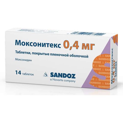 МОКСОНИТЕКС ТАБЛЕТКИ ПОКРЫТЫЕ ПЛЕНОЧНОЙ ОБОЛОЧКОЙ 0,4 МГ   №14