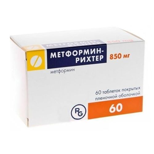 МЕТФОРМИН-РИХТЕР ТАБЛЕТКИ ПОКРЫТЫЕ ПЛЕНОЧНОЙ ОБОЛОЧКОЙ 850 МГ   №60