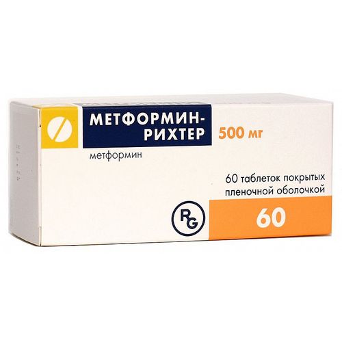 МЕТФОРМИН-РИХТЕР ТАБЛЕТКИ ПОКРЫТЫЕ ПЛЕНОЧНОЙ ОБОЛОЧКОЙ 500 МГ   №60