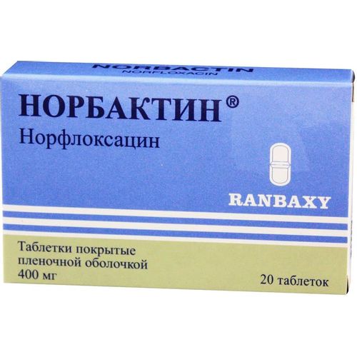 НОРБАКТИН ТАБЛЕТКИ ПОКРЫТЫЕ ОБОЛОЧКОЙ 400 МГ   №20