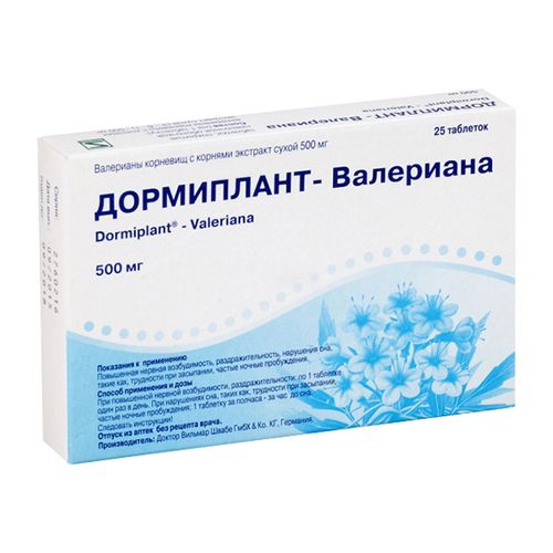 ДОРМИПЛАНТ-ВАЛЕРИАНА ТАБЛЕТКИ ПОКРЫТЫЕ ПЛЕНОЧНОЙ ОБОЛОЧКОЙ 500 МГ   №25