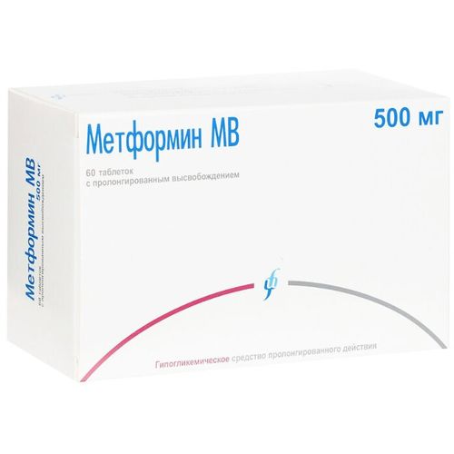 МЕТФОРМИН МВ ТАБЛЕТКИ ПРОЛОНГИРОВАННОГО ДЕЙСТВИЯ 500 МГ   №60