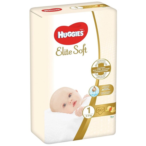 HUGGIES ELITE SOFT 1 ПОДГУЗНИКИ (3-5КГ) ПОДГУЗНИКИ ДЕТСКИЕ №50
