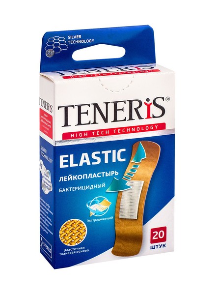 TENERIS ЛЕЙКОПЛАСТЫРЬ ELASTIC БАКТЕРИЦ ТКАН/ОСНОВА С ИОНАМИ СЕРЕБРА ПЛАСТЫРЬ   №20