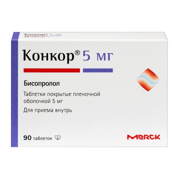 КОНКОР ТАБЛЕТКИ ПОКРЫТЫЕ ПЛЕНОЧНОЙ ОБОЛОЧКОЙ 5 МГ   №90