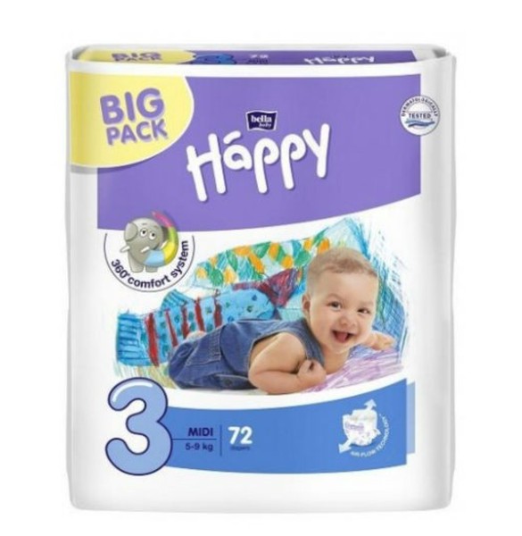BELLA BABY HAPPY ПОДГУЗНИКИ 3 MIDI 5-9КГ ПОДГУЗНИКИ ДЕТСКИЕ №72