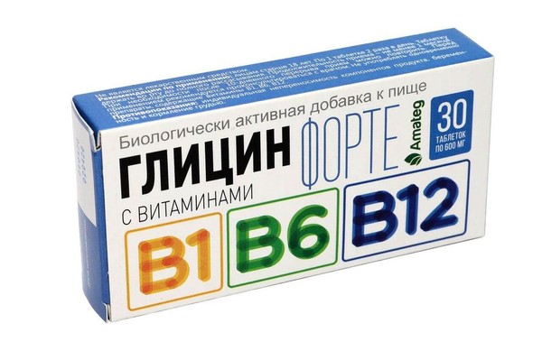АМАТЕГ ГЛИЦИН ФОРТЕ С ВИТАМИНАМИ В1, В6, В12 ТАБЛЕТКИ    №30