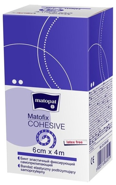 MATOPAT MATOFIX COHESIVE БИНТ ЭЛАСТИЧНЫЙ САМОПРИЛИПАЮЩИЙ 4.0 М X 6.0 СМ БИНТ САМОФИКСИРУЮЩИЙСЯ НЕСТЕРИЛЬНЫЙ №1