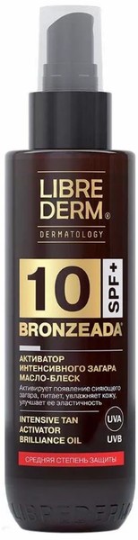 LIBREDERM BRONZEADA МАСЛО-БЛЕСК АКТИВАТОР ИНТЕНСИВНОГО ЗАГАРА SPF10 КОСМЕТИЧЕСКОЕ МАСЛО  150 МЛ №1