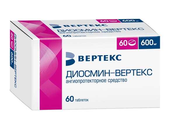 ДИОСМИН-ВЕРТЕКС ТАБЛЕТКИ ПОКРЫТЫЕ ПЛЕНОЧНОЙ ОБОЛОЧКОЙ 600 МГ №60