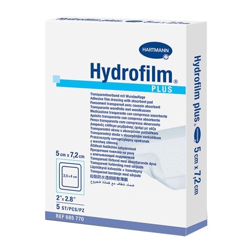 HYDROFILM PLUS ПОВЯЗКА ПРОЗРАЧНАЯ САМОФИКСИРУЮЩАЯ С ВПИТЫВАЮЩЕЙ ПОДУШЕЧКОЙ 5 СМ X 7.2 СМ ПОВЯЗКИ ПЛАСТЫРНОГО ТИПА   №5