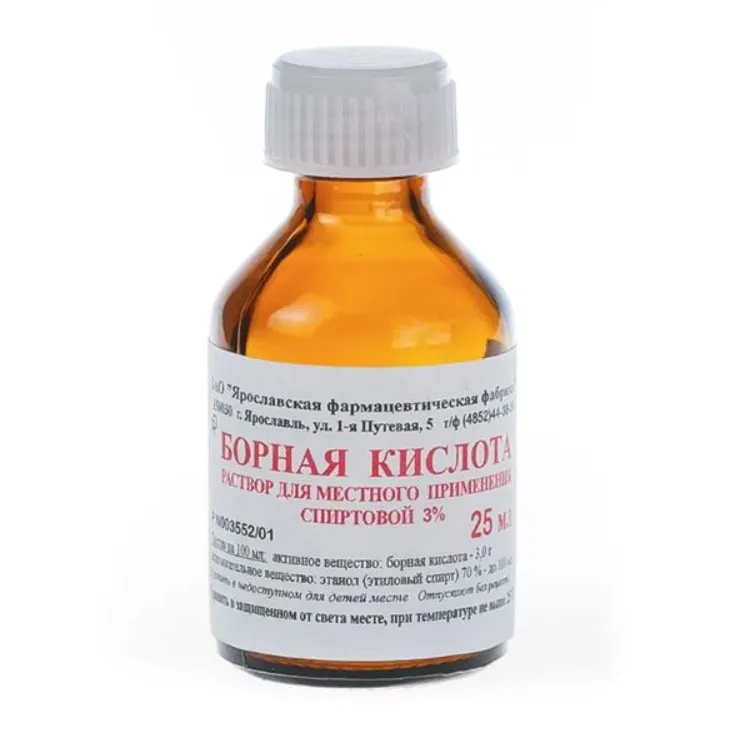 БОРНАЯ КИСЛОТА РАСТВОР ДЛЯ НАРУЖНОГО ПРИМЕНЕНИЯ [СПИРТОВОЙ] 3% 25 МЛ №1
