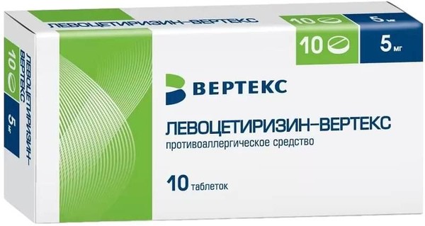 ЛЕВОЦЕТИРИЗИН-ВЕРТЕКС ТАБЛЕТКИ ПОКРЫТЫЕ ПЛЕНОЧНОЙ ОБОЛОЧКОЙ 5 МГ   №10