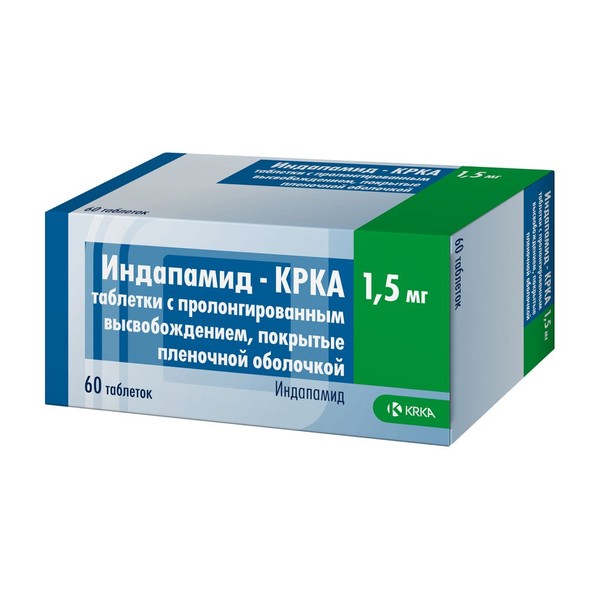 ИНДАПАМИД-КРКА ТАБЛЕТКИ С ПРОЛОНГИРОВАННЫМ ВЫСВОБОЖДЕНИЕМ ПОКРЫТЫЕ ПЛЕНОЧНОЙ ОБОЛОЧКОЙ 1,5 МГ   №60