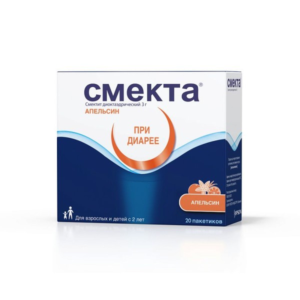 СМЕКТА ПОРОШОК ДЛЯ ПРИГОТОВЛЕНИЯ СУСПЕНЗИИ ДЛЯ ПРИЕМА ВНУТРЬ [АПЕЛЬСИНОВЫЙ] 3 Г 3,76 Г №20