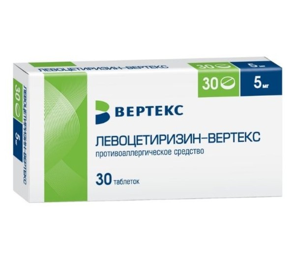 ЛЕВОЦЕТИРИЗИН-ВЕРТЕКС ТАБЛЕТКИ ПОКРЫТЫЕ ПЛЕНОЧНОЙ ОБОЛОЧКОЙ 5 МГ   №30