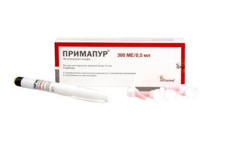 ПРИМАПУР РАСТВОР ДЛЯ ПОДКОЖНОГО ВВЕДЕНИЯ 22 МКГ 0,5 МЛ №1