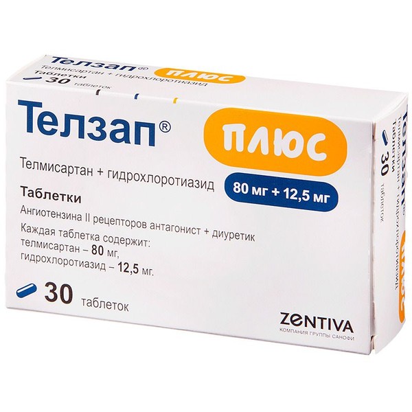 ТЕЛЗАП ПЛЮС ТАБЛЕТКИ 80 МГ+12,5 МГ   №30