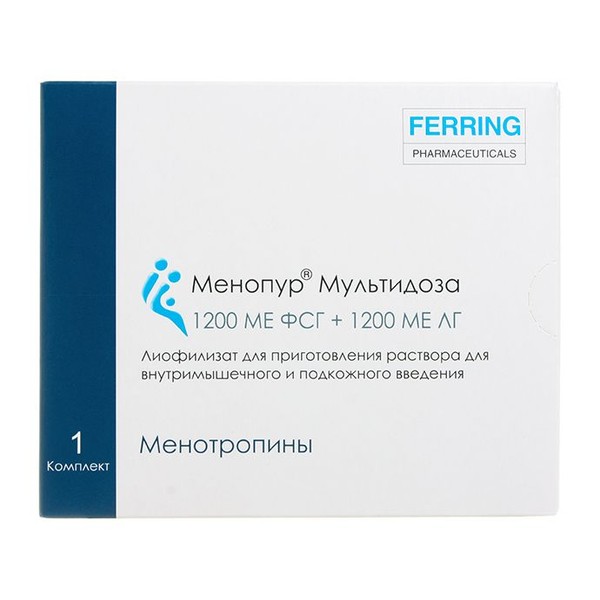 МЕНОПУР МУЛЬТИДОЗА ЛИОФИЛИЗАТ ДЛЯ ПРИГОТОВЛЕНИЯ РАСТВОРА ДЛЯ ВНУТРИМЫШЕЧНОГО И ПОДКОЖНОГО ВВЕДЕНИЯ 1,2 ТЫС.МЕ ФСГ+1,2 ТЫС.МЕ ЛГ 1 МЛ №1