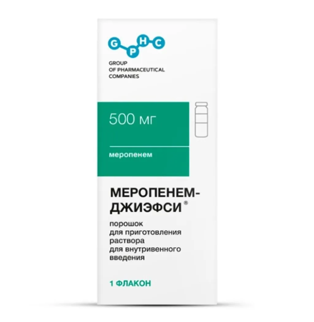 МЕРОПЕНЕМ-ДЖИЭФСИ ПОРОШОК ДЛЯ ПРИГОТОВЛЕНИЯ РАСТВОРА ДЛЯ ВНУТРИВЕННОГО ВВЕДЕНИЯ 0,5 Г №1