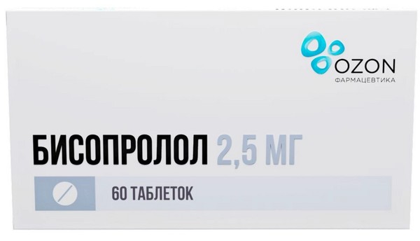 БИСОПРОЛОЛ ТАБЛЕТКИ ПОКРЫТЫЕ ПЛЕНОЧНОЙ ОБОЛОЧКОЙ 2,5 МГ   №60