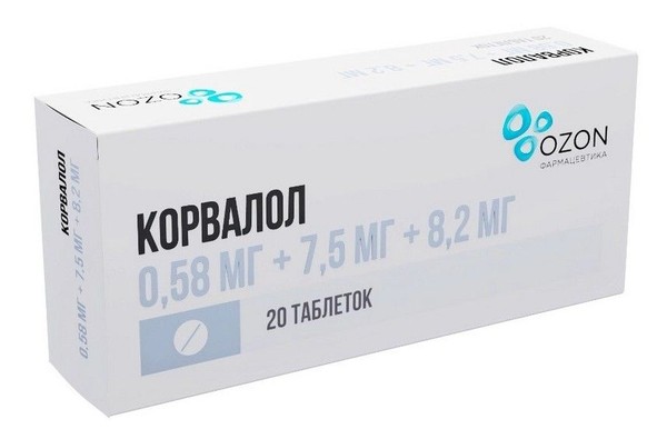 КОРВАЛОЛ ТАБЛЕТКИ 0,58 МГ+7,5 МГ+8,2 МГ №20