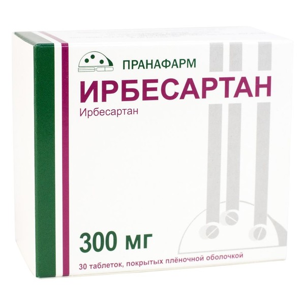 ИРБЕСАРТАН ТАБЛЕТКИ ПОКРЫТЫЕ ПЛЕНОЧНОЙ ОБОЛОЧКОЙ 300 МГ   №30