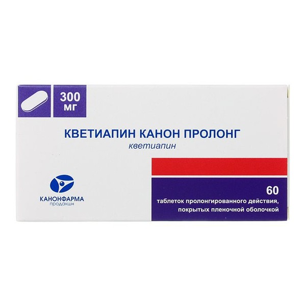 КВЕТИАПИН КАНОН ПРОЛОНГ ТАБЛЕТКИ ПРОЛОНГИРОВАННОГО ДЕЙСТВИЯ ПОКРЫТЫЕ ПЛЕНОЧНОЙ ОБОЛОЧКОЙ 300 МГ   №60