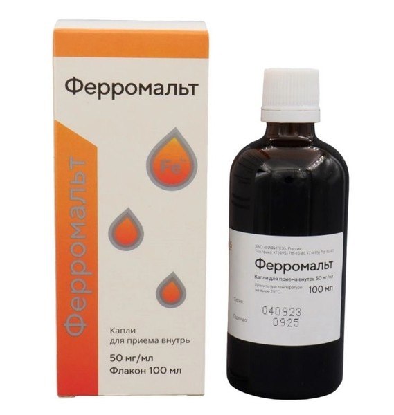 ФЕРРОМАЛЬТ КАПЛИ ДЛЯ ПРИЕМА ВНУТРЬ 50 МГ/МЛ 100 МЛ №1