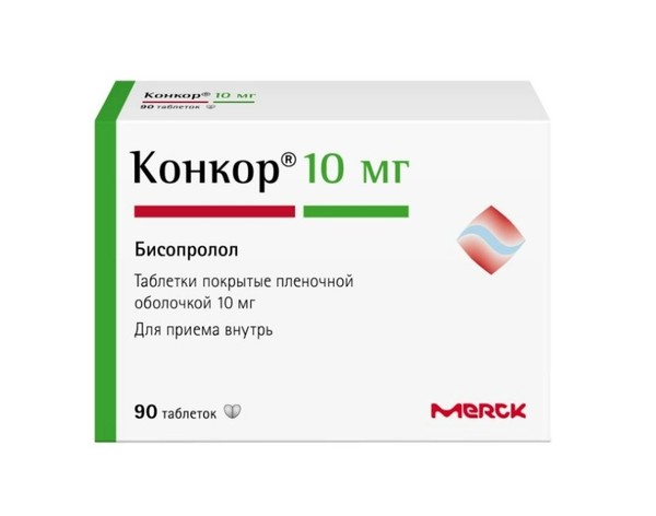 КОНКОР ТАБЛЕТКИ ПОКРЫТЫЕ ПЛЕНОЧНОЙ ОБОЛОЧКОЙ 10 МГ   №90