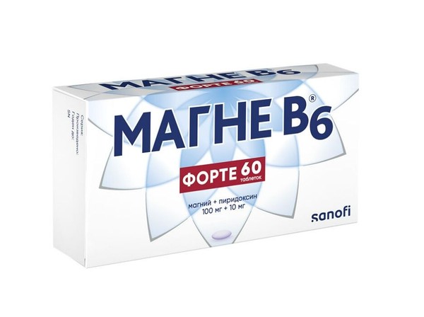 МАГНЕ B6 ФОРТЕ ТАБЛЕТКИ ПОКРЫТЫЕ ПЛЕНОЧНОЙ ОБОЛОЧКОЙ 100 МГ+10 МГ   №60