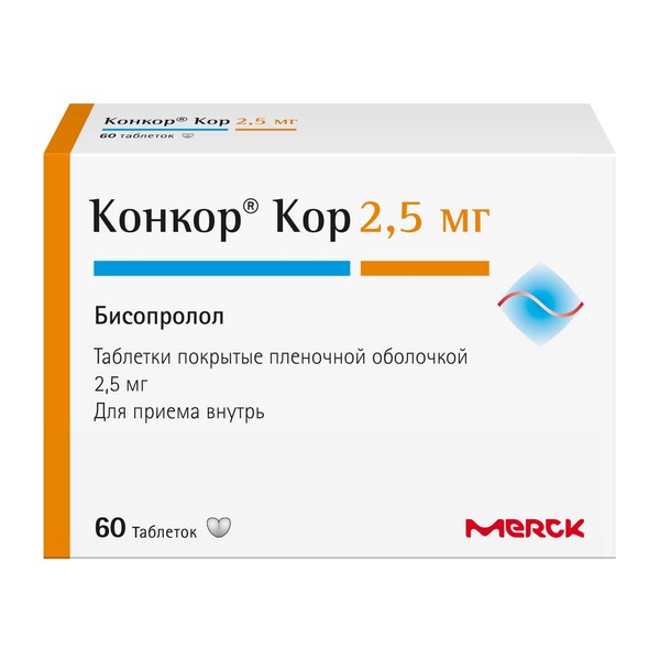 КОНКОР КОР ТАБЛЕТКИ ПОКРЫТЫЕ ПЛЕНОЧНОЙ ОБОЛОЧКОЙ 2,5 МГ   №60