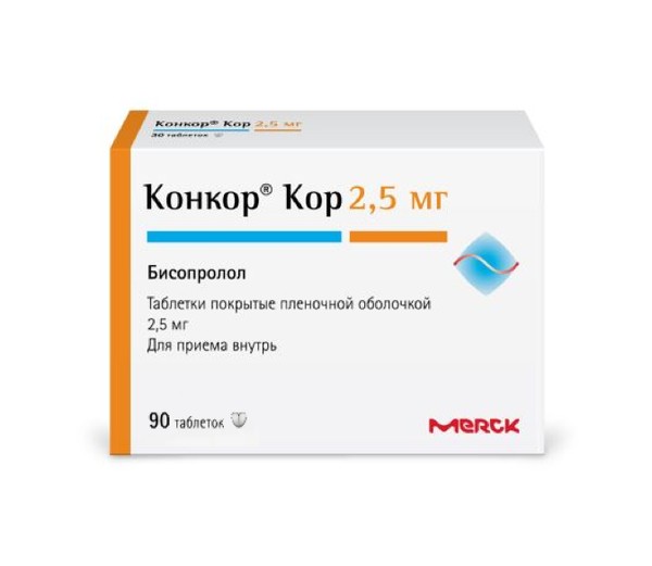 КОНКОР КОР ТАБЛЕТКИ ПОКРЫТЫЕ ПЛЕНОЧНОЙ ОБОЛОЧКОЙ 2,5 МГ   №90