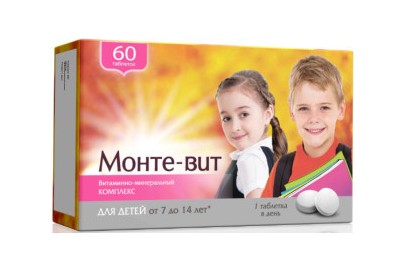 МОНТЕ-ВИТ ВИТАМИННО-МИНЕРАЛЬНЫЙ КОМПЛЕКС ОТ A ДО ZN Д/ДЕТЕЙ 7-14 ЛЕТ ТАБЛЕТКИ ЖЕВАТЕЛЬНЫЕ  0,9 Г №60
