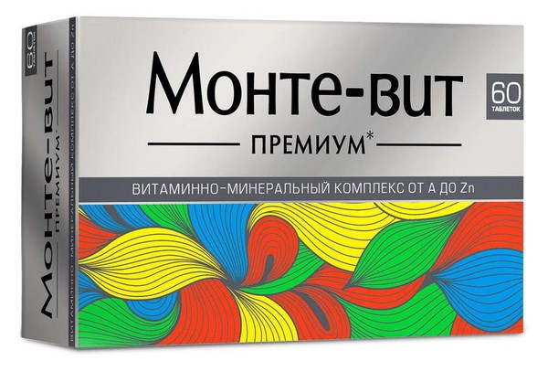 МОНТЕ-ВИТ ВИТАМИННО-МИНЕРАЛЬНЫЙ КОМПЛЕКС ОТ A ДО ZN ПРЕМИУМ ТАБЛЕТКИ  1455 МГ №60