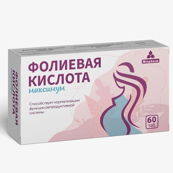 MIOPHARM/МИОФАРМ ФОЛИЕВАЯ КИСЛОТА МАКСИМУМ ТАБЛЕТКИ 400 МКГ 200 МГ №60