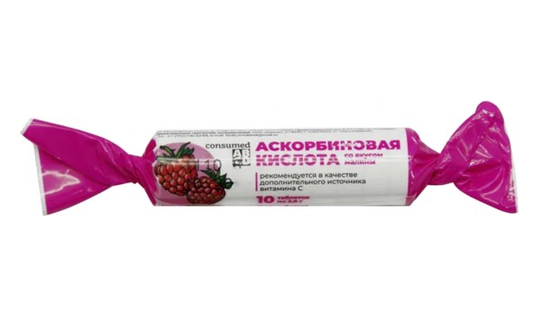 CONSUMED KIDS АСКОРБИНОВАЯ КИСЛОТА 25 ТАБЛЕТКИ ЖЕВАТЕЛЬНЫЕ [МАЛИНА] 25 МГ 0,77 Г №10