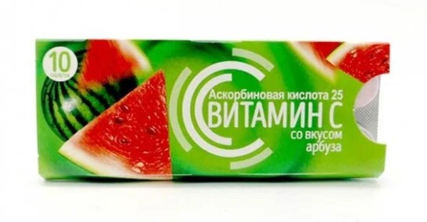 VITALIFE/VITASCIENCE АСКОРБИНОВАЯ КИСЛОТА/ВИТАМИН С ТАБЛЕТКИ ЖЕВАТЕЛЬНЫЕ [АРБУЗ] 25 МГ 0,77 Г №10