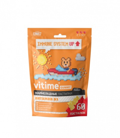 VITIME ВИТАЙМ GUMMY 3+ ВИТАМИН Д3 ПАСТИЛКИ ЖЕВАТЕЛЬНЫЕ [ЯБЛОКО] 400 МЕ 2,5 Г №60