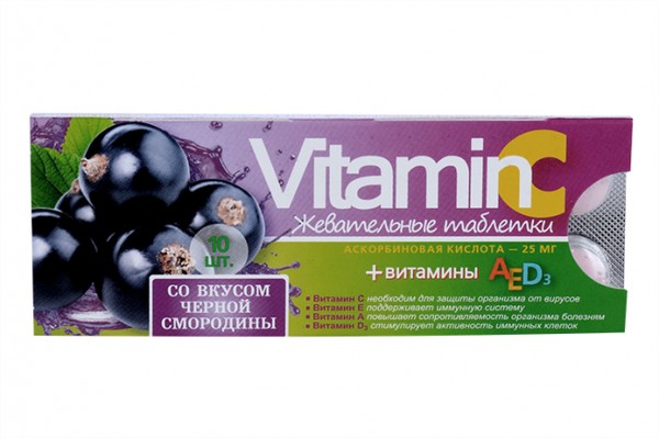 ВТФ АСКОРБИНОВАЯ КИСЛОТА 25 ТАБЛЕТКИ ЖЕВАТЕЛЬНЫЕ [ЧЕРНАЯ СМОРОДИНА] 25 МГ 0,77 Г №10