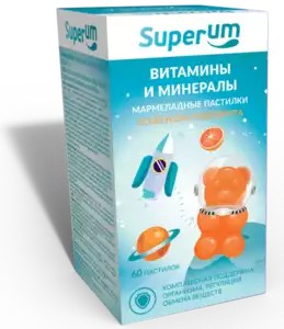 SUPERUM/СУПЕРУМ ВИТАМИНЫ И МИНЕРАЛЫ  ПАСТИЛКИ ЖЕВАТЕЛЬНЫЕ    №60