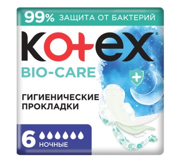 KOTEX BIO-CARE ПРОКЛАДКИ НОЧНЫЕ ПРОКЛАДКИ ЖЕНСКИЕ ГИГИЕНИЧЕСКИЕ №6