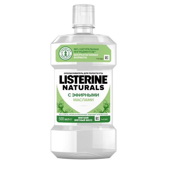 LISTERINE NATURALS ОПОЛАСКИВАТЕЛЬ Д/ПОЛОСТИ РТА ОПОЛАСКИВАТЕЛЬ ДЛЯ ПОЛОСТИ РТА 500 МЛ №1