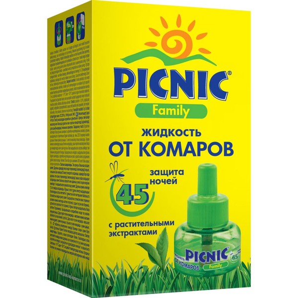 PICNIC FAMILY ЖИДКОСТЬ ОТ КОМАРОВ 45 НОЧЕЙ С РАСТИТ ЭКСТР ЖИДКОСТЬ ДЛЯ ФУМИГАТОРА 30 МЛ №1