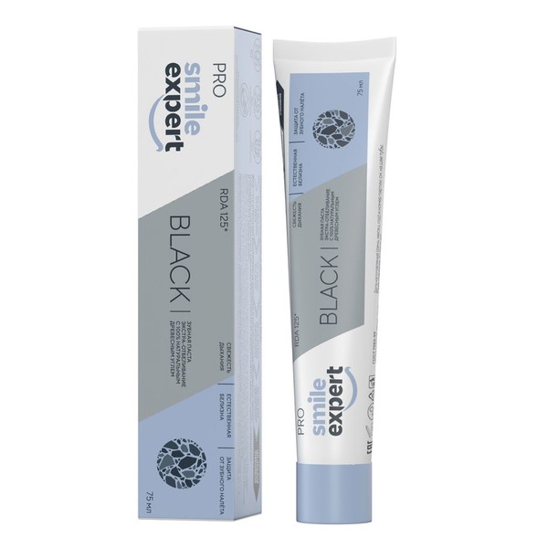 SMILE EXPERT PRO ЗУБН ПАСТА BLACK ЭКСТРА ОТБЕЛИВАНИЕ С ДРЕВЕСНЫМ УГЛЕМ ЗУБНАЯ ПАСТА ОТБЕЛИВАЮЩАЯ 75 МЛ №1