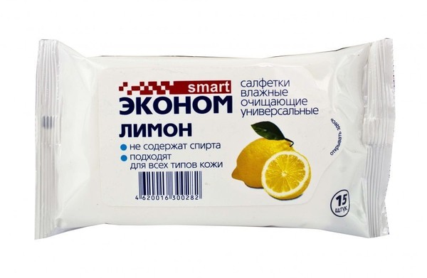 ЭКОНОМ SMART САЛФЕТКИ ВЛАЖНЫЕ УНИВЕРСАЛЬНЫЕ ЛИМОН САЛФЕТКИ ВЛАЖНЫЕ КОСМЕТИЧЕСКИЕ   №15
